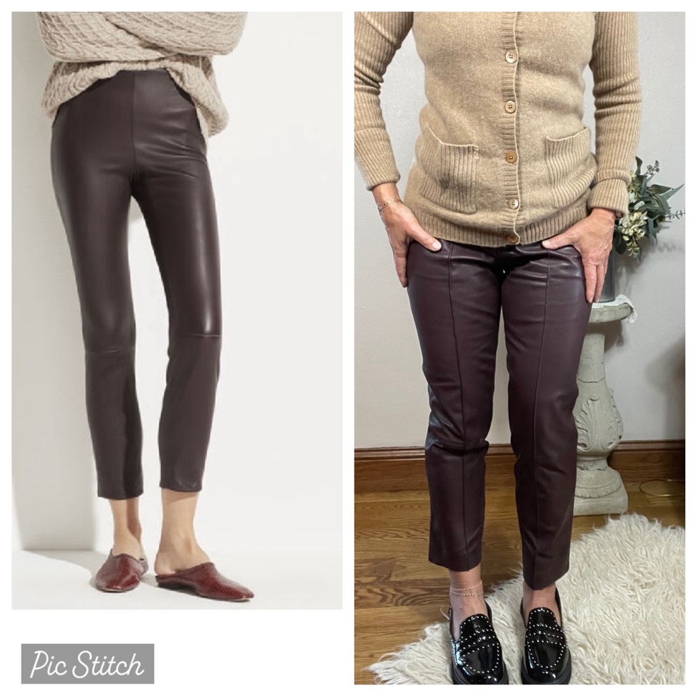 Vince Lambswool Leather Dark Brown Pintucked Mid Rise Straight Ankle Pant Size 4